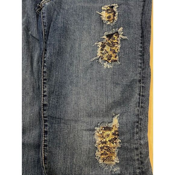 Poetic Justice Shaw Boyfriend Women Straight Jeans 30/32 Blue Stretch Studded - Picture 5 of 15